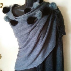 COPY - Black grey fur ball scarf wrap